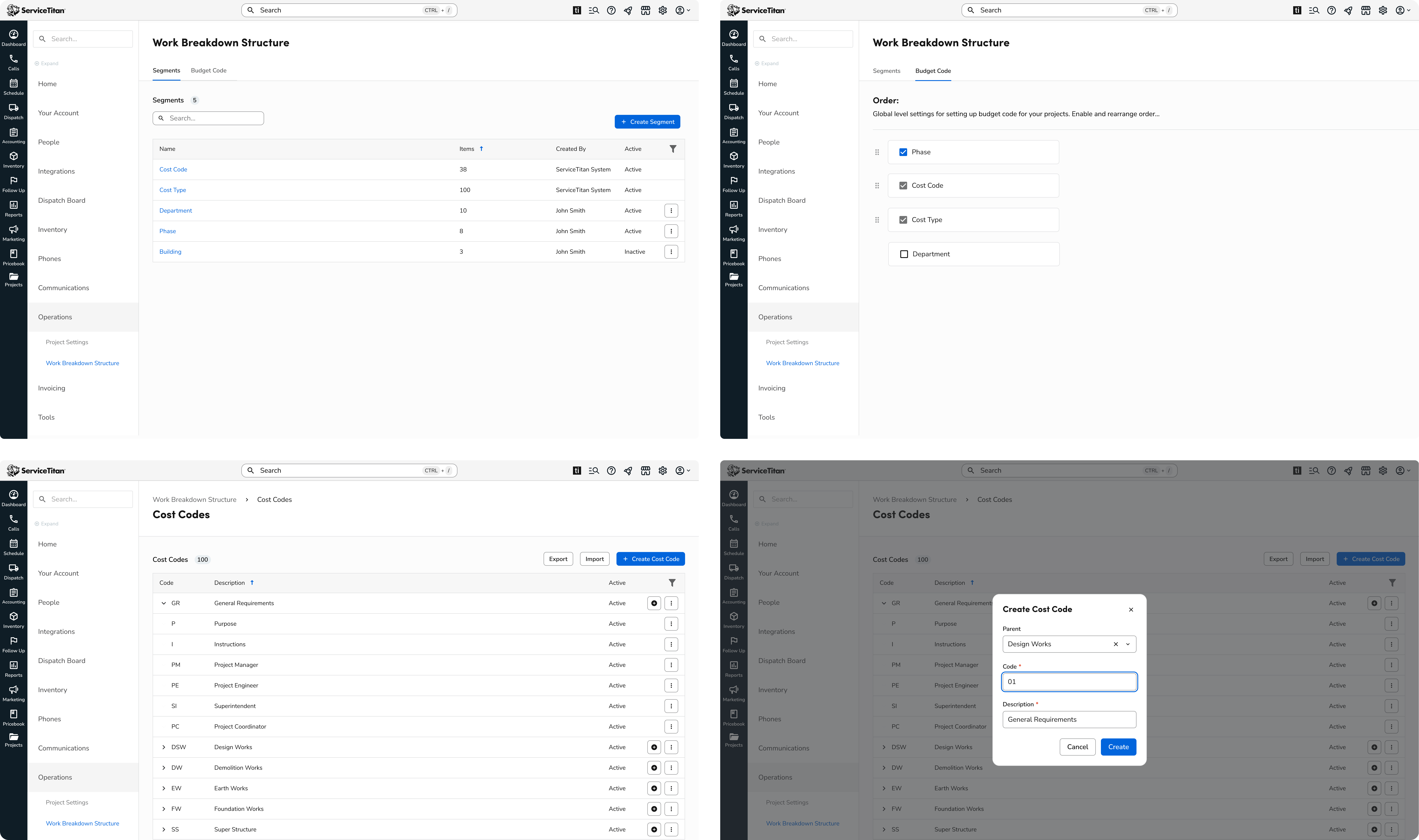 Creating a new cost code