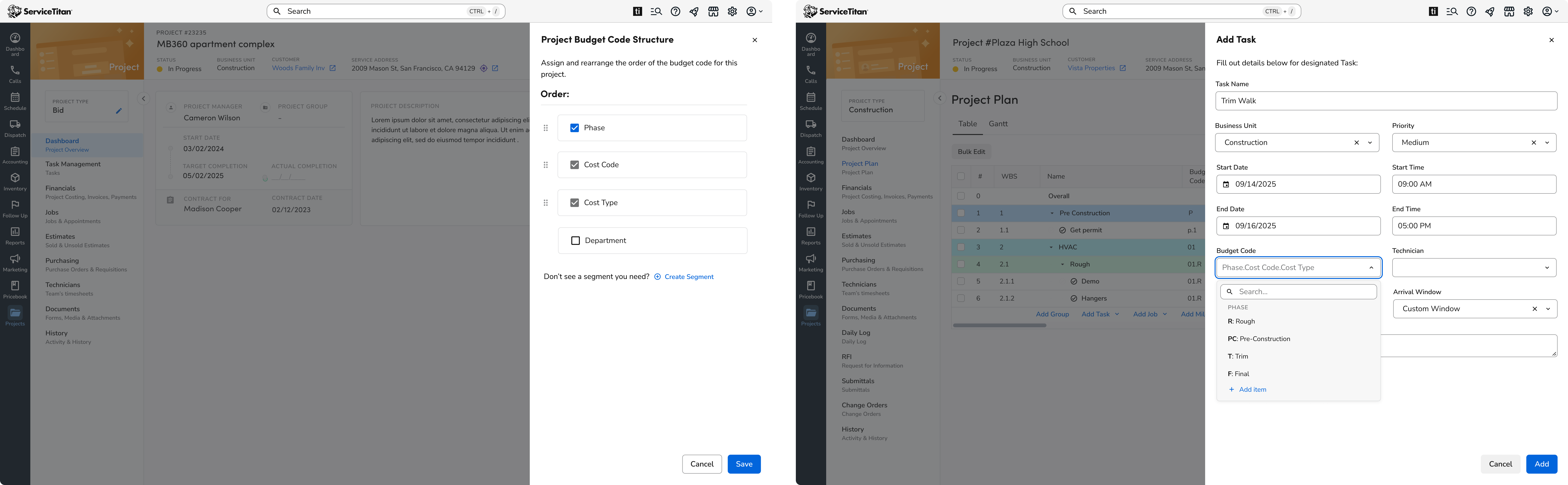 Project-level Budget Code configuration