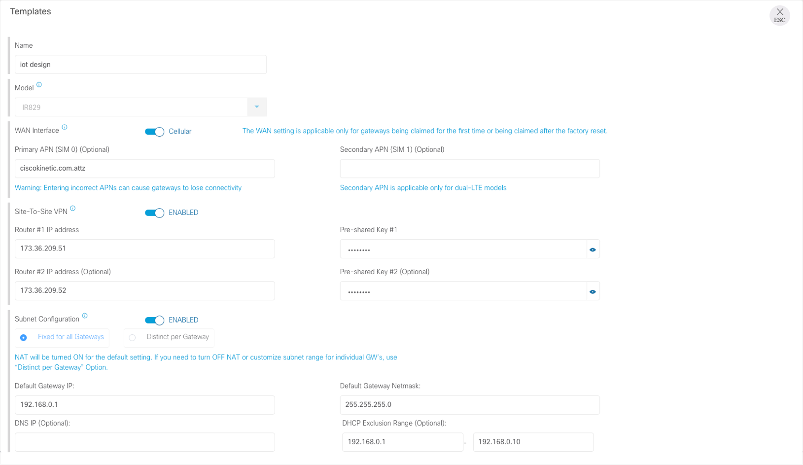 Create Template flow for configuring a device before it's claimed